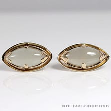 VINTAGE GLASS JADE WHITE 14K YELLOW GOLD CUFF LINKS