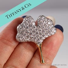 AUTHENTIC TIFFANY & CO. 4.22CTW E VVS2 DIA PLAT/18KY GINKO LEAF PENDANT/BROOCH