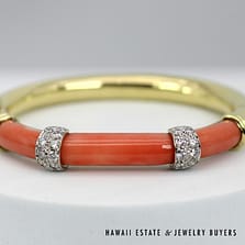 Coral with 1ctw Diamond 18K Yellow Gold Braclet Size 6.25