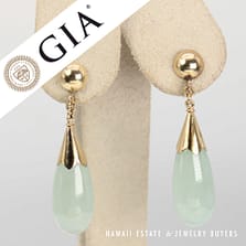 GIA 9.2g 14KYG Vintage Natural Glass Jade Drop Earrings (2934-04)