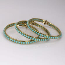 Set of 3 Turquoise Bead and 18K Yellow Gold Bangle Bracelets SIZE 7.25 #2329-14