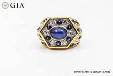 GIA 24.5g 18KYG/PLATINUM SAPPHIRE AND DIAMOND RING SIZE 7