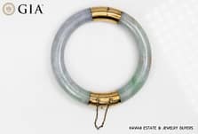 GIA 80.5g 14KYG MOTTLED GREEN, LIGHT PURPLISH GRAY AND BROWN JADE TYPE A