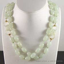 JADE PALE GREEN BEAD AND CARVED "ENDLESS CHAIN" HOOP 14K YELLOW GOLD NECKLACE