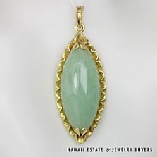 5.4g 14KYG GREEN JADE MARQUISE CABOCHON PENDANT
