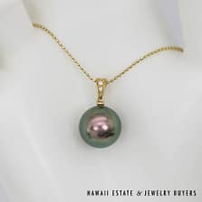 14KYG 12mm AAA TAHITIAN PEARL and 0.03ctw DIAMOND PENDANT with 18" 1mm BEAD CHAIN