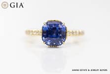 GIA 3.0g 18KYG 3.10ct BLUE SAPPHIRE and 0.32ctw DIAMOND RING SIZE 5