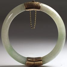 Ming's Hawaii Pale Green Jade 14K Yellow Gold Bangle Bracelet