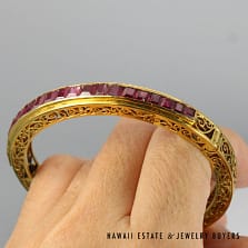 8ctw Ruby Hinged Bangle 19K Yellow Gold Bracelet Size 6.5