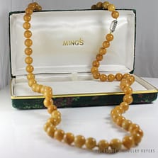 MING'S HAWAII BROWN YELLOW JADE BEAD AUTHENTIC 14K WHITE GOLD NECKLACE 37 w/ box