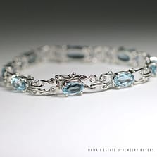 AQUAMARINE 18K WHITE GOLD TENNIS BRACELET 6.5"
