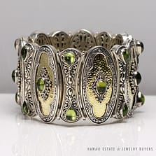 KONSTANTINO ASPASIA 925/18KY WIDE PERIDOT CABOCHON HIDDEN CLASP LINK BRACELET