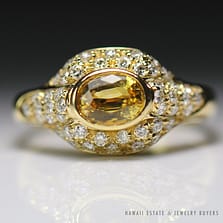 NATURAL GOLDEN YELLOW SAPPHIRE & PAVE DIAMOND 18K YELLOW GOLD RING