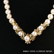 0.25ctw Diamond & Pearl 14K Yellow Gold Necklace Size 18"