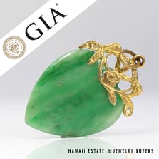 GIA 6.1g 22K Mottled Green Jade Heart Pendant Measures 34 x 21mm 2909-01