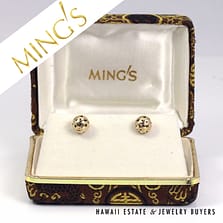 Ming's Hawaii 14K Yellow Gold Ball Earrings 8mm With Box