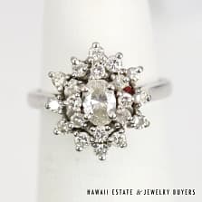1ctw Diamond Cluster Ring with Oval Center 4.1g 14K White Gold Size 4.5