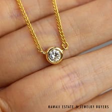 0.33ct Round Diamond Bezel Set 22K Yellow Gold Necklace 16"