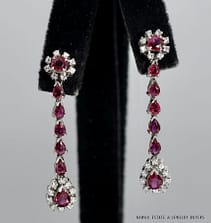71.1g 14KWG 3.70ctw PEAR SHAPED RUBY & 0.36ctw DIAMOND PIERCED DANGLE EARRINGS