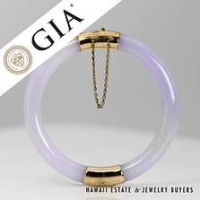 GIA Lavender Jade Hinged Bangle with 14K Yellow Gold Bracelet Size 6.75"