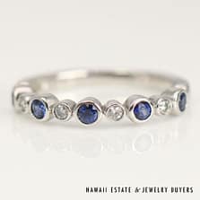 0.08ctw Diamond 0.25ctw Sapphire 14K White Gold Band Ring Size 5.5