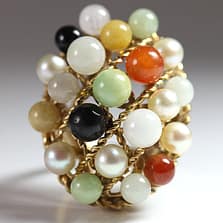 Ming's Multi Color Jade & Pearl Grid Ring