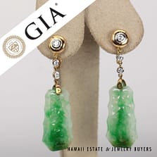 GIA 8.7g 18KYG Mottled Green Jade Type A w/ 0.33ctw Diamond Earrings