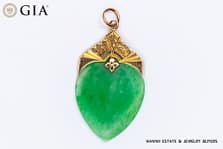 GIA 4.7g 14KYG GREEN JADE HEART PENDANT
