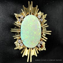 15.31CT NATURAL AUSTRALIAN OPAL & .40CTW DIAMOND 14K YELLOW GOLD SUNBURST BROOCH