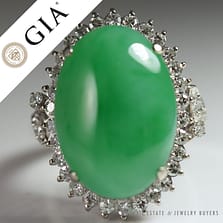 GIA Certified Large Apple Green Jade Diamond 14K White Gold Ring