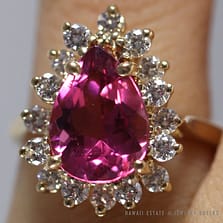 3.43CT PINK TOURMALINE & .56CTW DIAMOND 14K YELLOW GOLD PEAR SHAPE RING