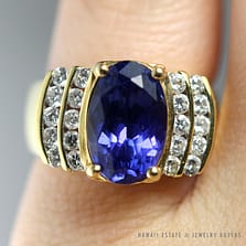 VINTAGE 4.68CT TANZANITE 1CTW DIAMOND 18K YELLOW GOLD RING SIZE 5.5