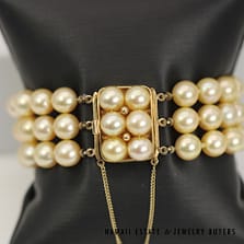 Ming's Triple Strand 8-8.5mm Champagne Pearl Bracelet Size 6.75