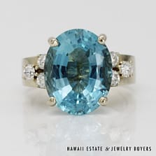 8.0g 14KWG 7ct OVAL AQUAMARINE 0.35ctw DIAMOND RING SIZE 6
