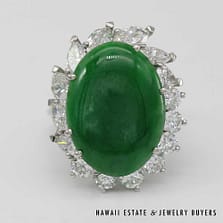 10.4g PLATINUM OVAL INTENSE GREEN JADEITE & 4ctw DIAMOND RING