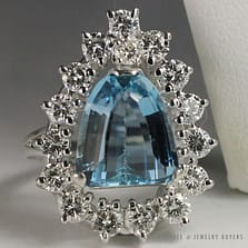 NATURAL AQUAMARINE SHIELD SHAPE & 2.04CTW DIAMOND 14K WHITE GOLD RING SIZE 4.25 W/ GEMOLOGIST APPRAISAL