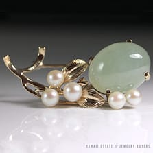 Ming's Hawaii Jade Pearl Brooch