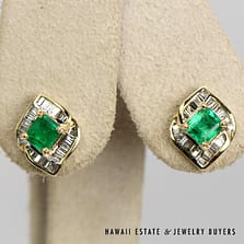 1ctw Emerald 1.50ctw Diamond 18k Yellow Gold Earrings 14x11mm, 14.9g