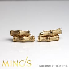 VINTAGE MING'S HAWAII HAND ENGRAVED 14K YELLOW GOLD BAMBOO DESIGN CUFFLINKS