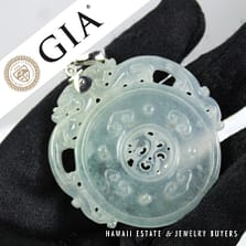 GIA Water Jade Enhancer 32.1g 14KWG Pendant with 0.08ct SI/GH Diamond Measures 50mm