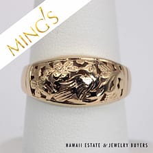 Ming's 14K Yellow Gold Bird In Plum Dome Ring Size 8.5