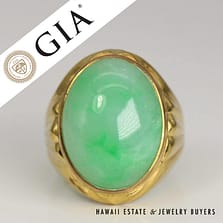 GIA Type A Green Jade Oval Ring 22k Yellow Gold 18x14mm Size 7.5