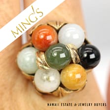 Ming's 10.2g 14KYG Multi Jade Bead Ring Size 6