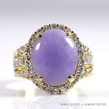 NATURAL LAVENDER JADEITE JADE DIAMOND 18K YELLOW GOLD RING (SZ 8.25) W/ GEMOLOGIST APPRAISAL