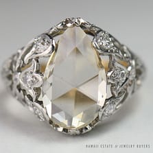 ANTIQUE 2.60CT ROSE CUT PEAR DIAMOND - GIA FANCY LIGHT BROWN-YELLOW RING (SZ 5)
