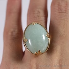 Ming's Hawaii Green Jade Cabochon 14K Yellow Gold Ring (SZ 5)