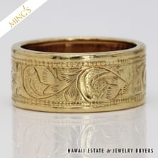 MING'S 3.4g 14KYG ENGRAVED 8mm BAND SIZE 5