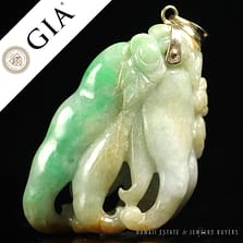 GIA CERTIFIED NATURAL TYPE A GRADE A BUDDHA'S HAND FRUIT 14K YELLOW GOLD CARVED PENDANT