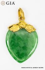 GIA 3.4g 24KYG TYPE A GREEN JADE HEART PENDANT MEASURES 28 X 19mm