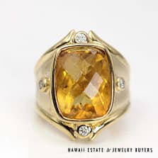 12.5g 14KYG 11.75ctw Palmyra Citrine 0.12ctw Diamond Ring Size 6.75